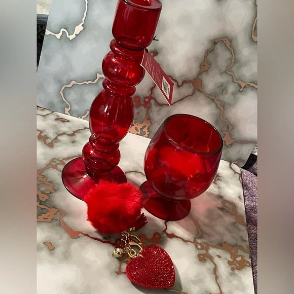 NWT Martha Stewart glass candle holder with matching wine glass and keychain - Picture 6 of 6